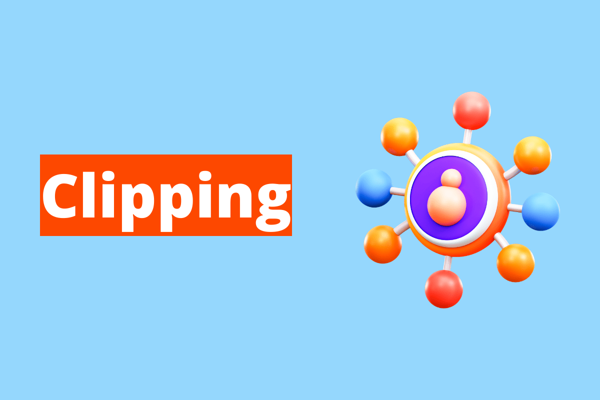 imagem de uma molécula com um avatar dentro dela. O fundo da imagem é azul e tem-se escrito clipping