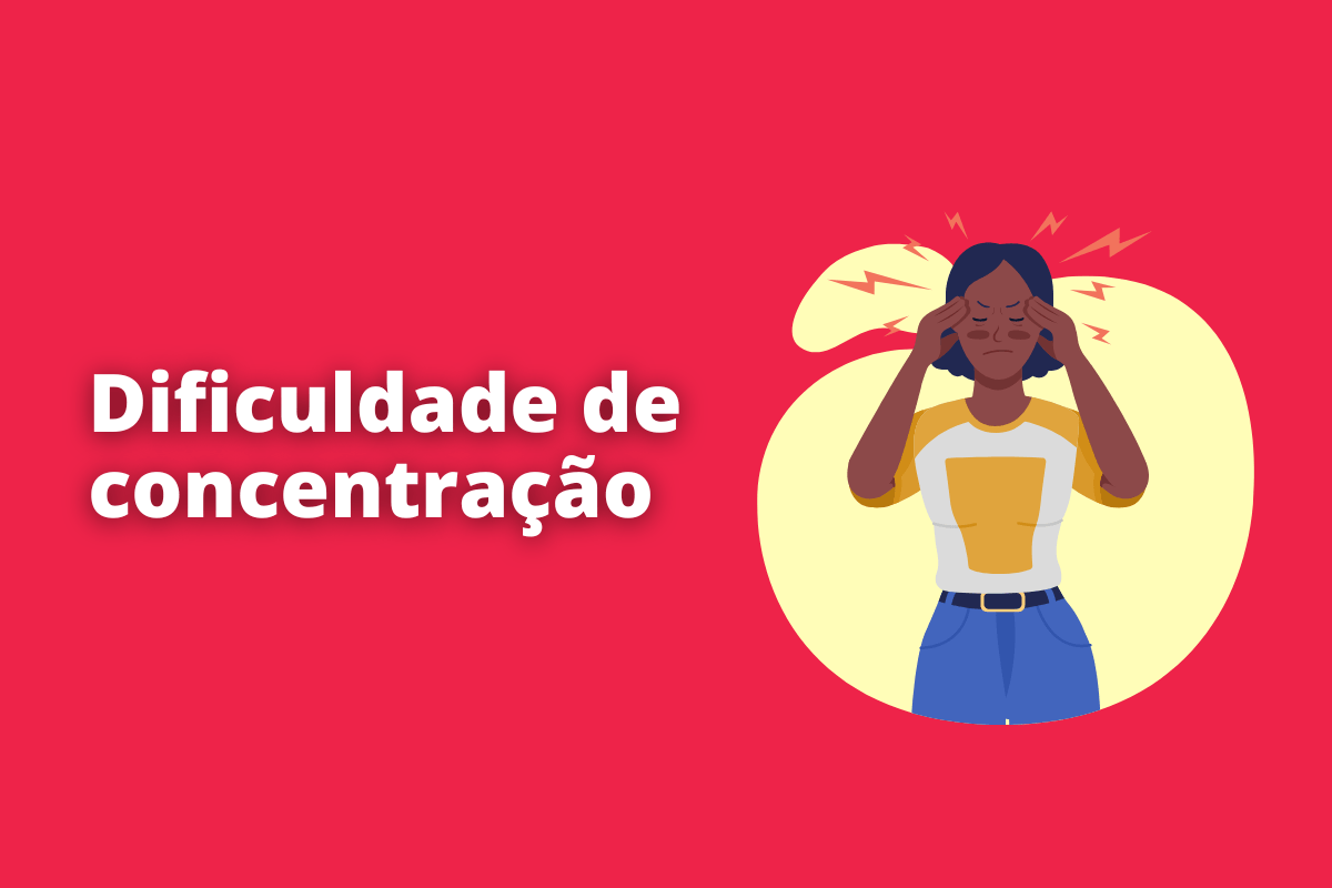 Dificuldade de concentração: A imagem é um desenho e representa uma mulher com algum tipo de dificuldade