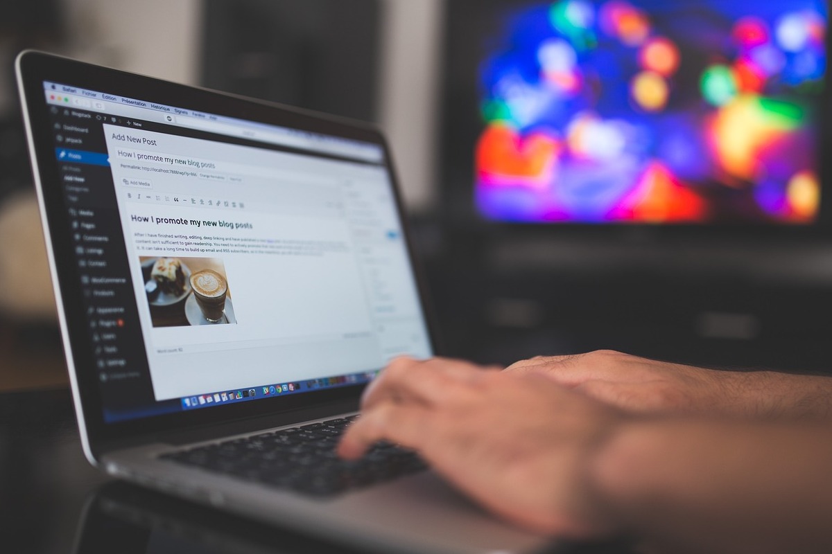 wordpress: blog corporativo pessoa usando o laptop para acessar o wordpress