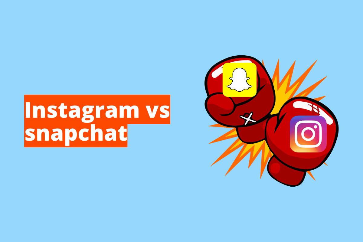 luvas de box, cada uma com um símbolo de uma rede social. O fundo da imagem é azul e tem-se escrito instagram vs snapchat