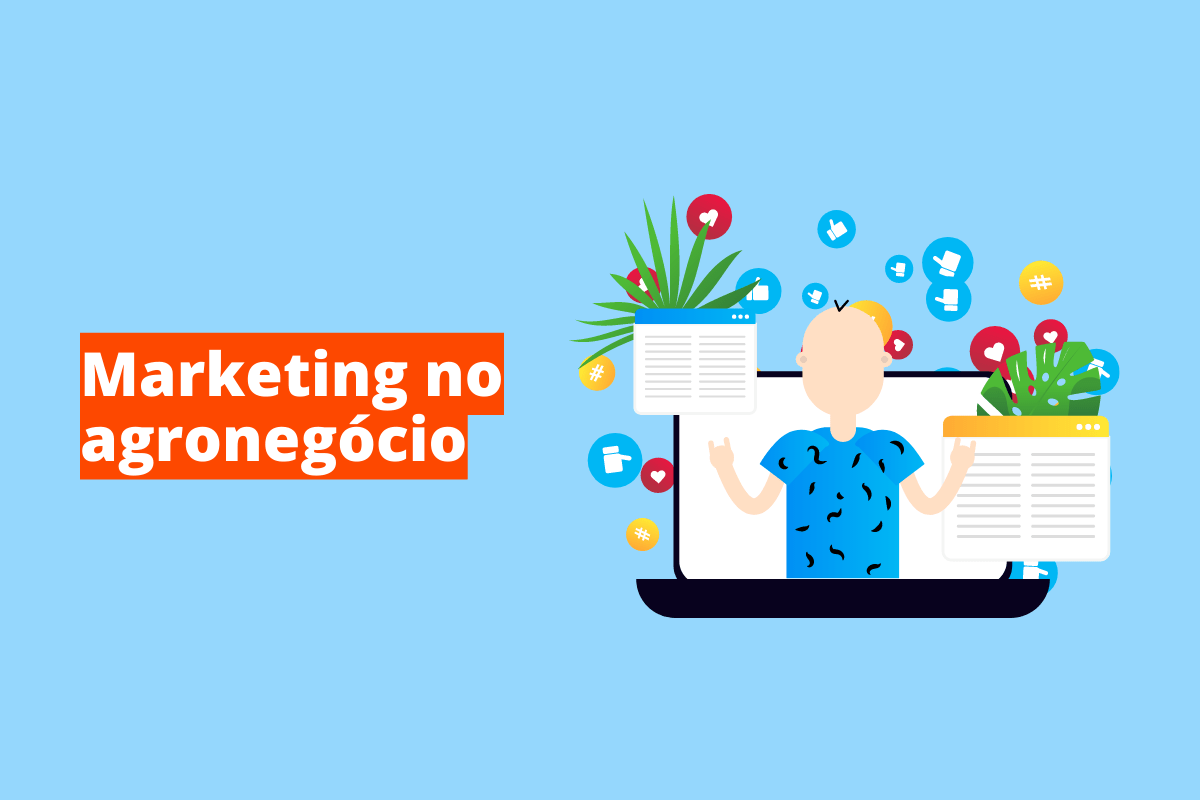 Marketing no agronegócio: A imagem é um desenho que representa um produtor rural dentro do computador.