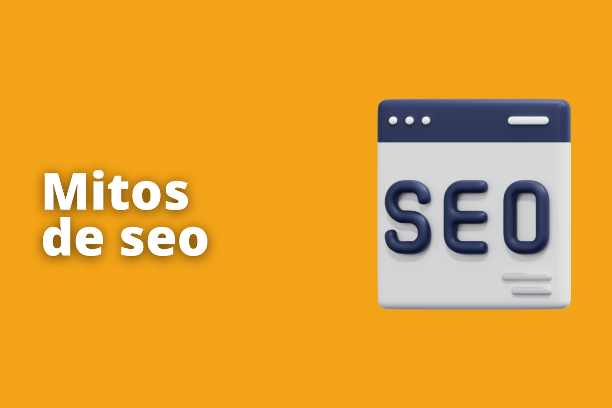 Jorge Moreno - Empreendedor Digital tela de dispositivo com o nome seo. O fundo da imagem é laranja e tem-se escrito mitos de SEO