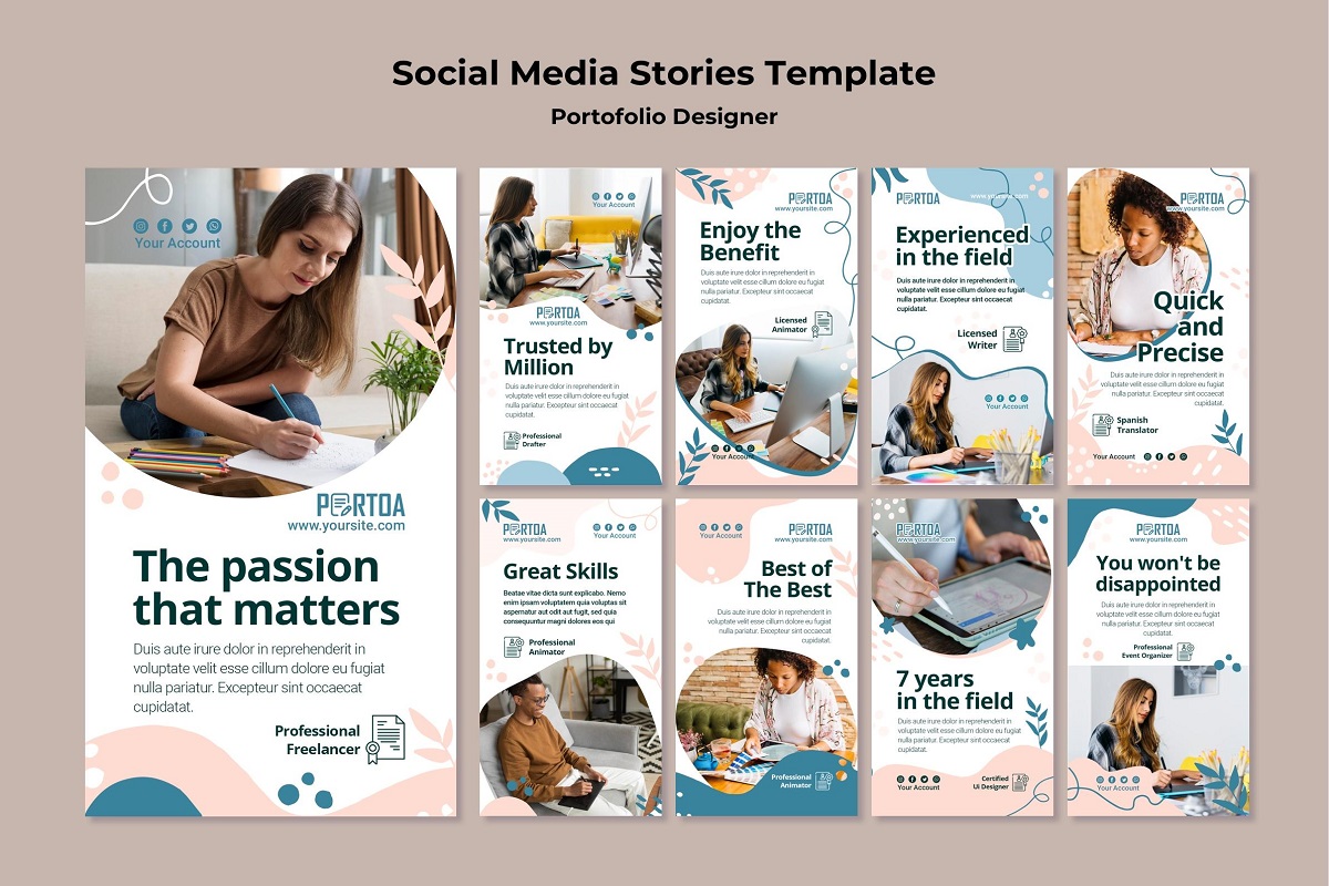 Portfólio de um designer gráfico: Portfólio online Portfólio online: A imagem mostra alguns trabalhos de um designer gráfico.