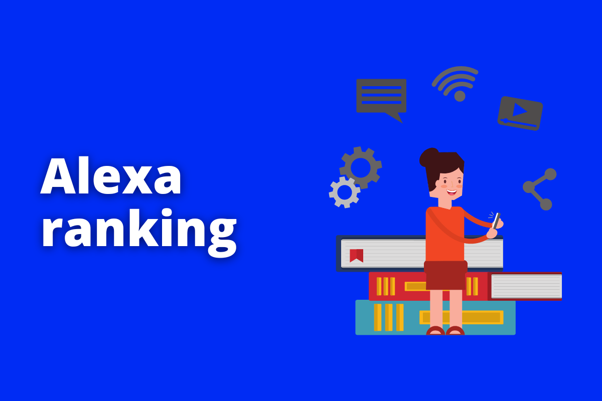Montagem com fundo azul e frase Alexa Ranking em branco com símbolo web à direita que representa o tema
