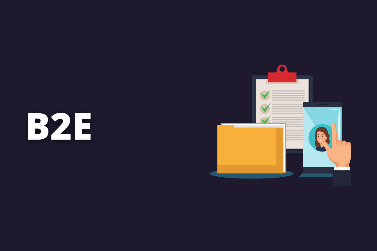 B2E: a imagem tem um fundo preto e tem - se escrito B2E