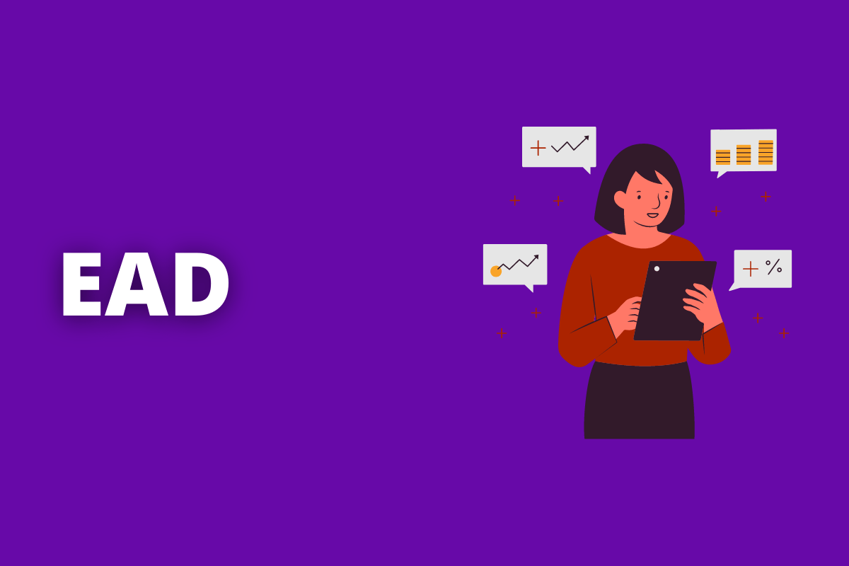 Montagem com fundo roxo e sigla EAD em branco à esquerda e foto do mesmo à direita