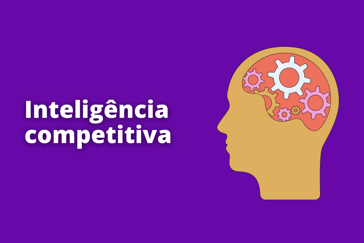 Montagem com fundo roxo e frase Inteligência competitiva em branco à esquerda e foto do mesmo à direita