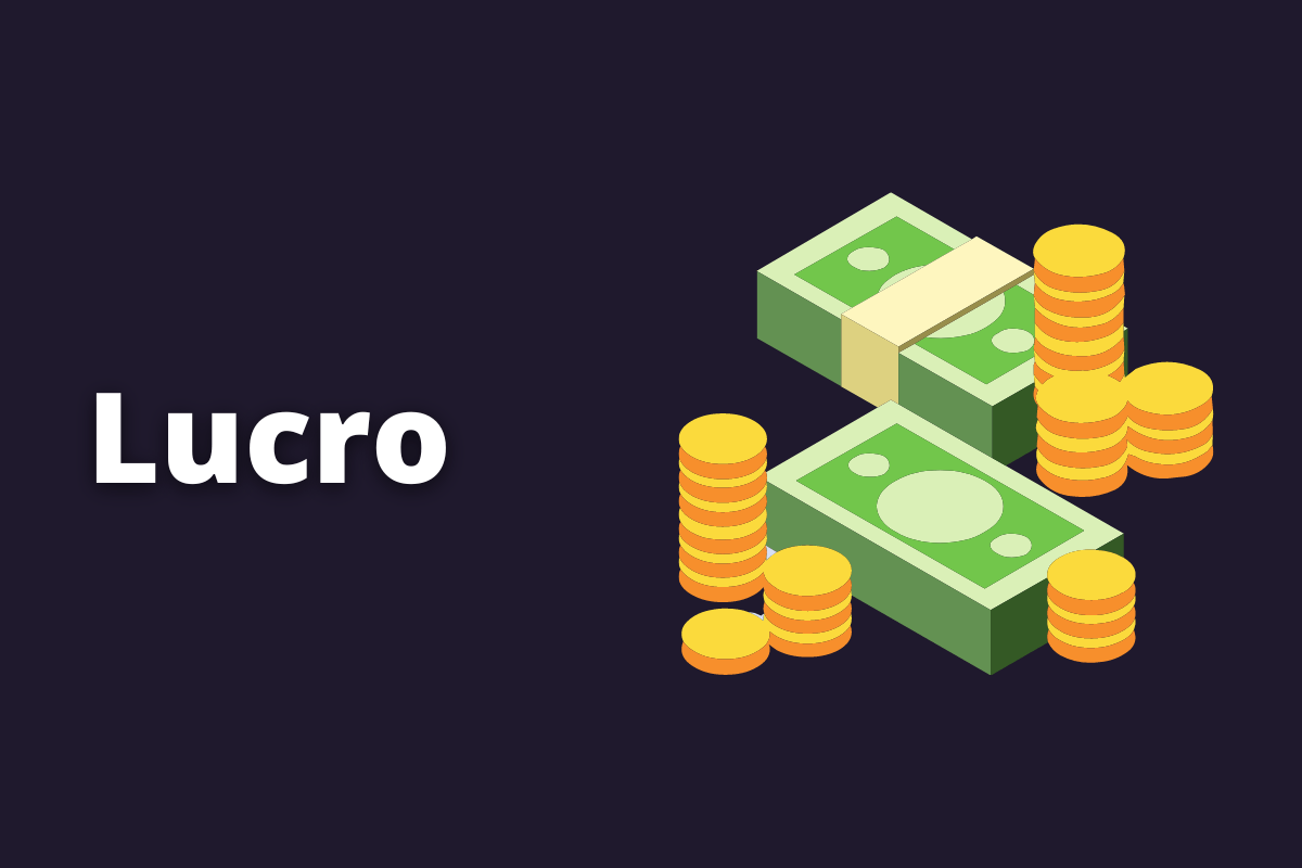 Montagem com fundo preto e nome Lucro em branco com símbolo web à direita que representa o tema