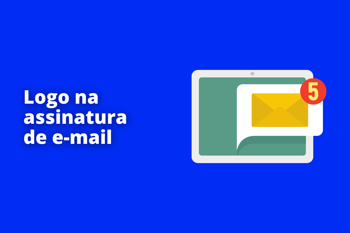 logo na assinatura de e-mail: o fundo da imagem é azul e tem - se escrito logo na assinatura de e - mail.