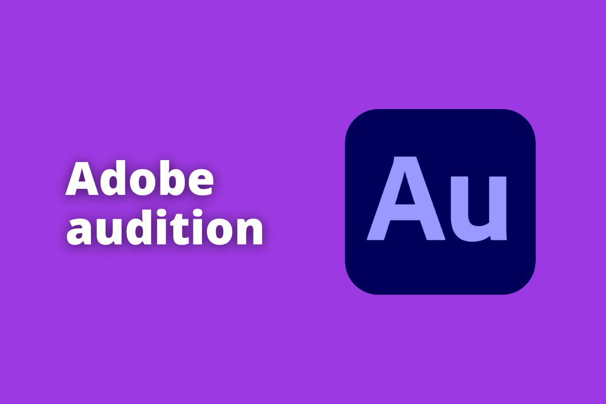 Montagem com fundo lilás e nome Adobe Audition em branco com símbolo web à direita que representa o tema