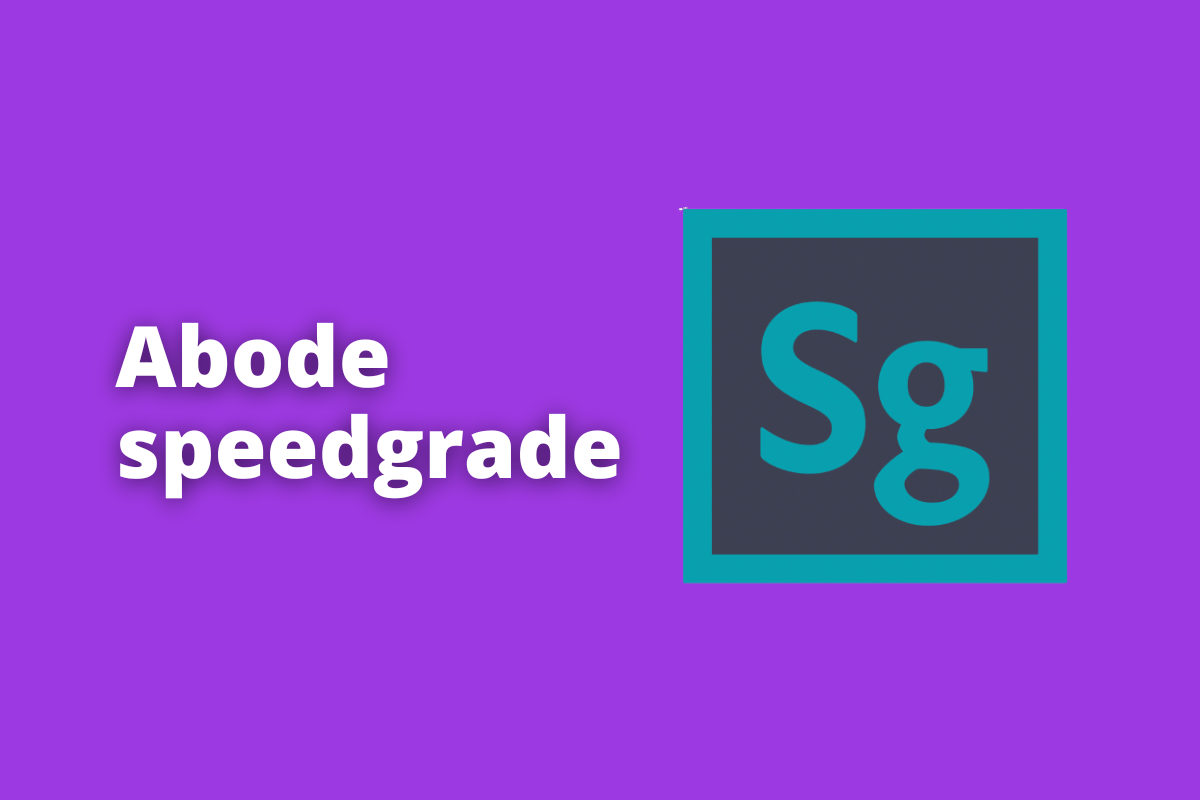 Montagem com fundo lilás e nome Adobe Speedgrade em branco com símbolo web à direita que representa o tema