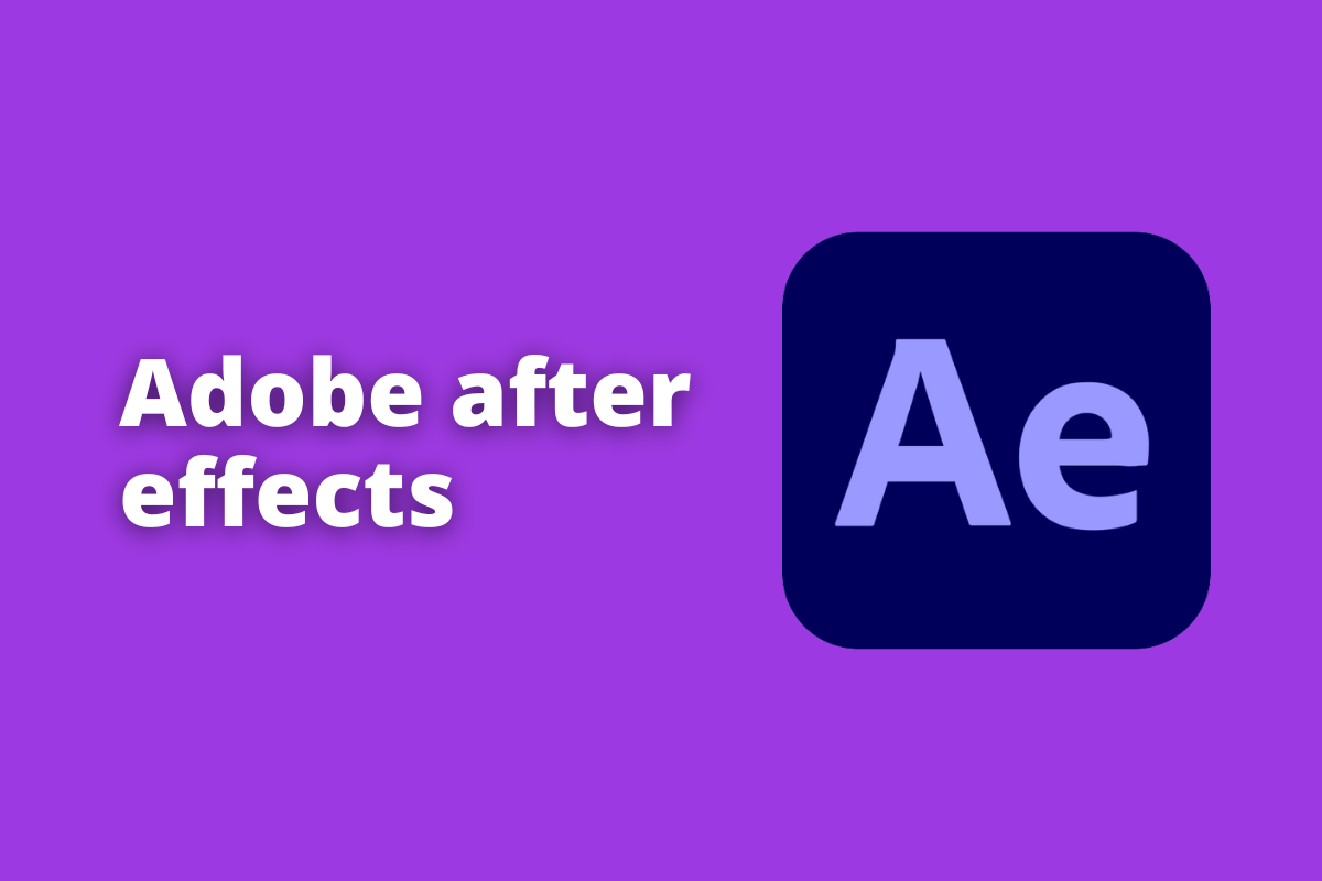 Montagem com fundo lilás e nome Adobe after effects em branco com símbolo web à direita que representa o tema
