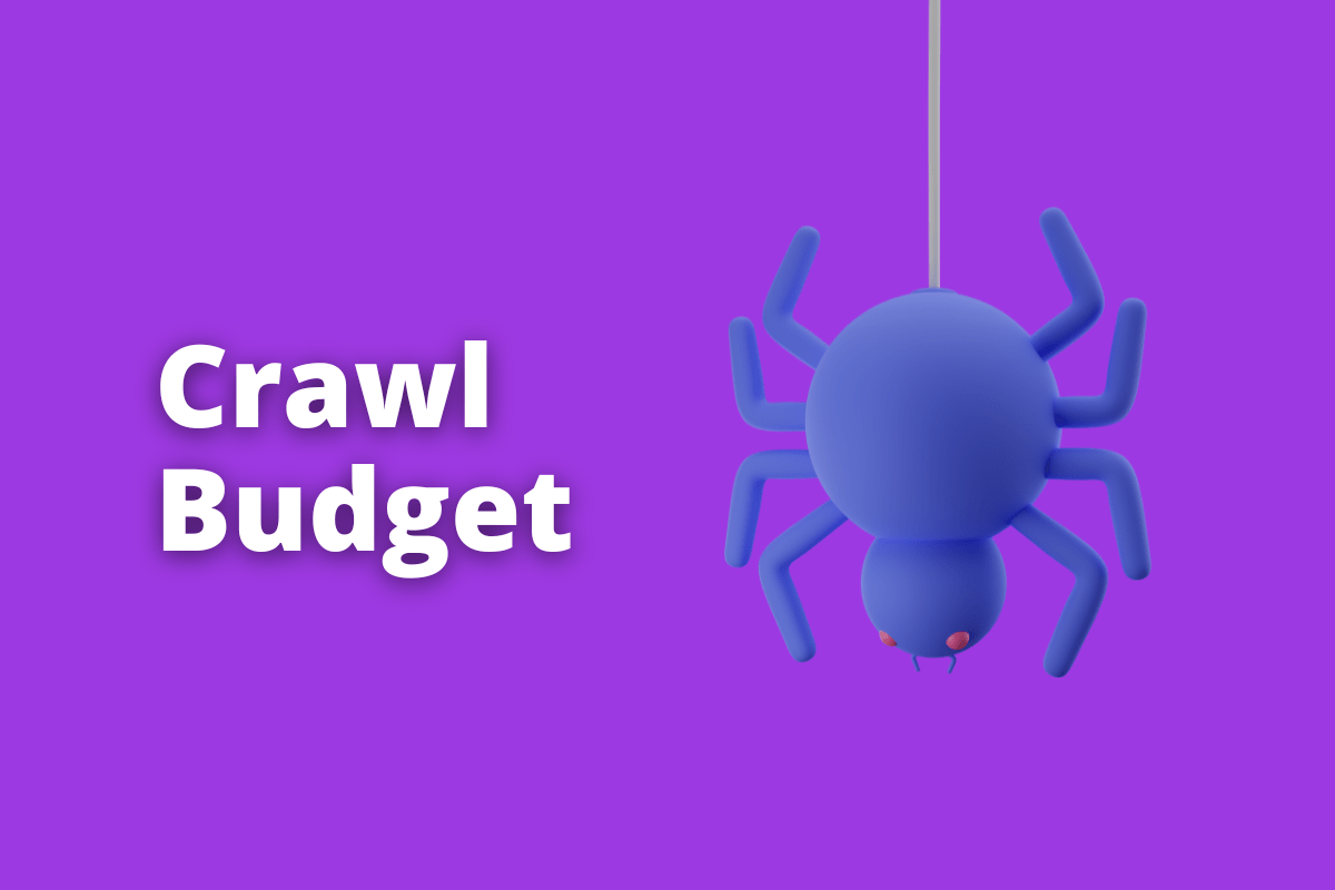 Montagem com fundo lilás e nome Crawl budget em branco com símbolo web à direita que representa o tema