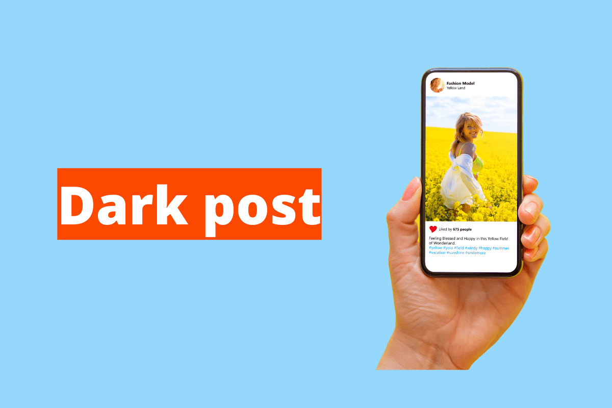 Montagem com fundo azul e frase Dark post à esquerda com fundo laranja e símbolo web que representa o tema à direita