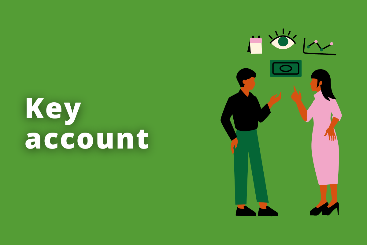 Montagem com fundo verde e frase Key account em branco com símbolo web à direita que representa o tema