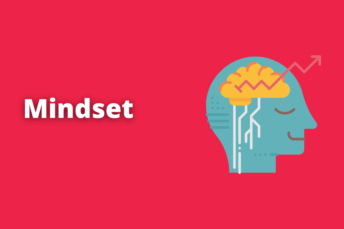 Montagem com fundo em tom goiaba e termo Mindset em branco com símbolo web à direita que representa o tema
