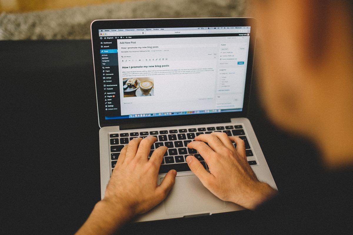 Pessoa fazendo post com imagens via WordPress para Recuperar posições no Google