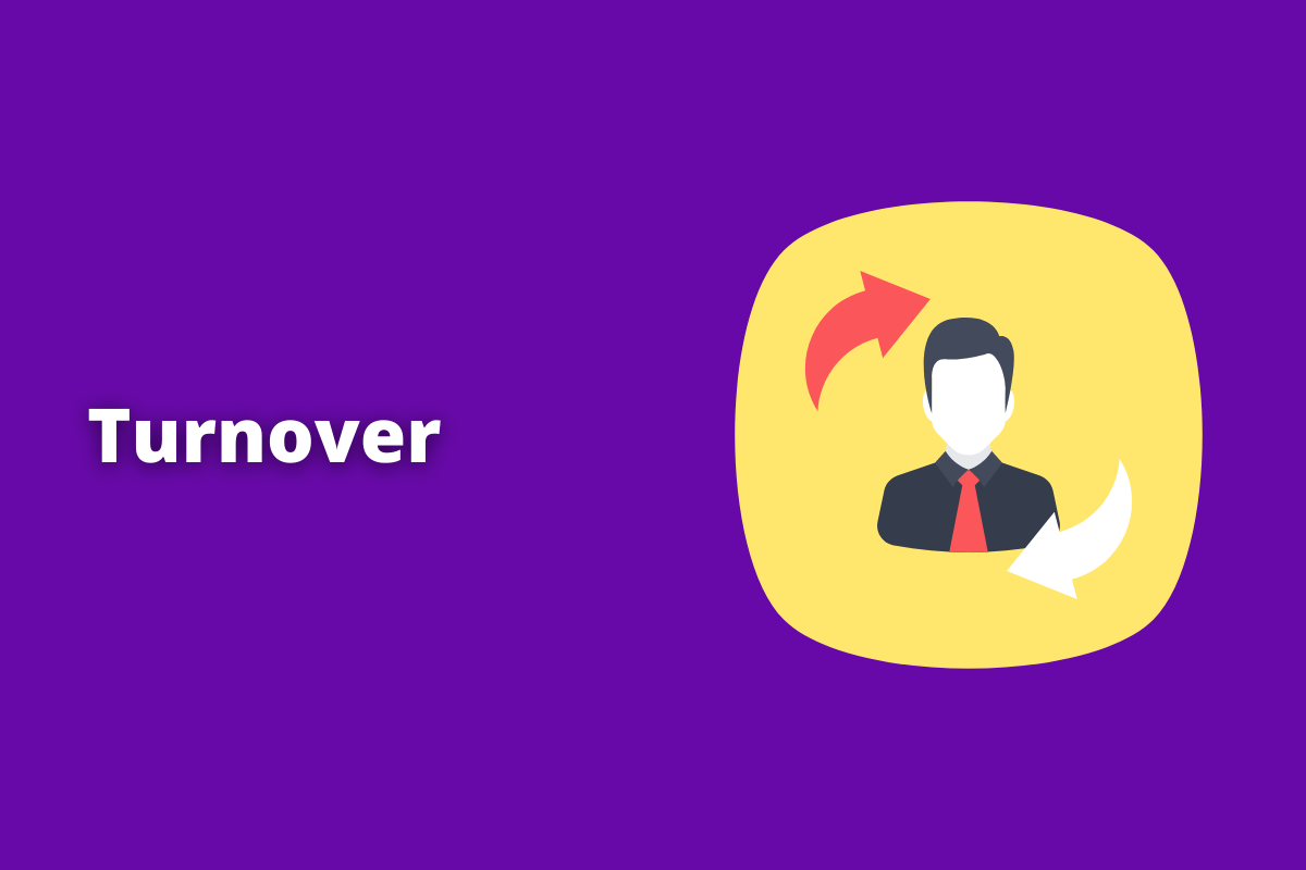 Montagem com fundo roxo e termo Turnover em branco com símbolo web à direita que representa o tema
