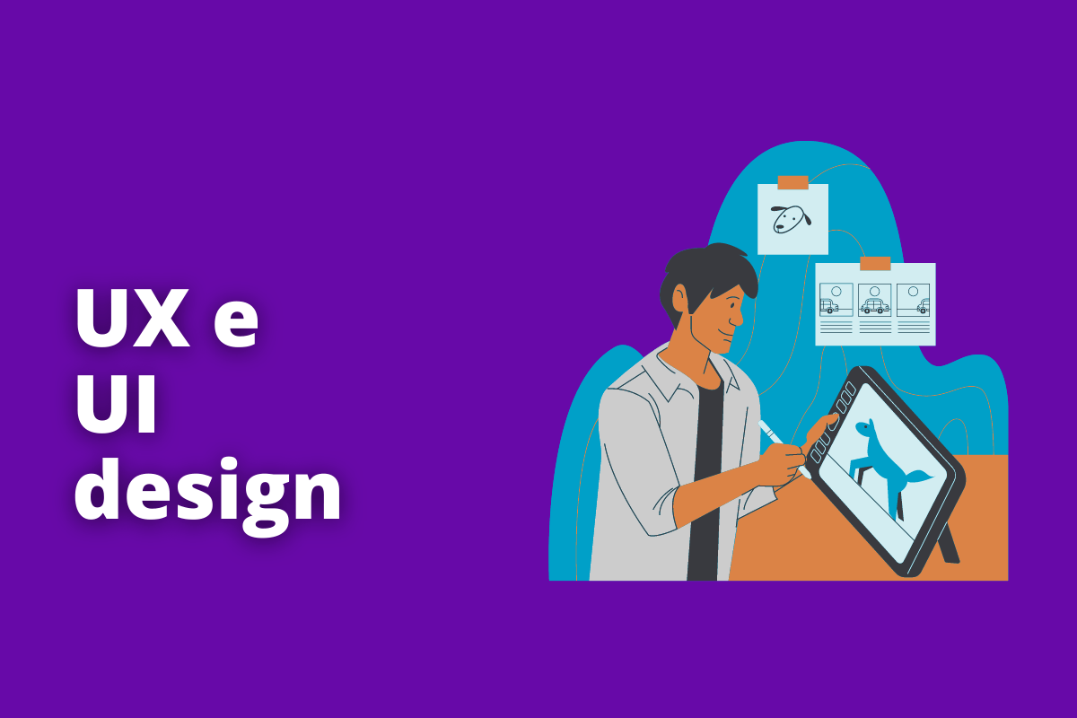 UX e UI design: a imagem teve fundo roxo e tem se escrito UX e UI design