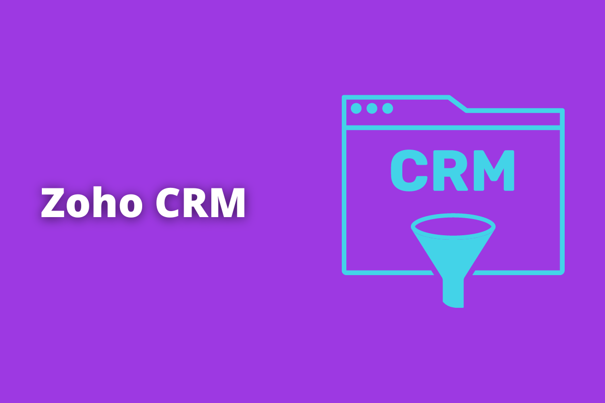 Zoho CRM: a imagem tem um fundo roxo e tem se escrito Zoho CRM
