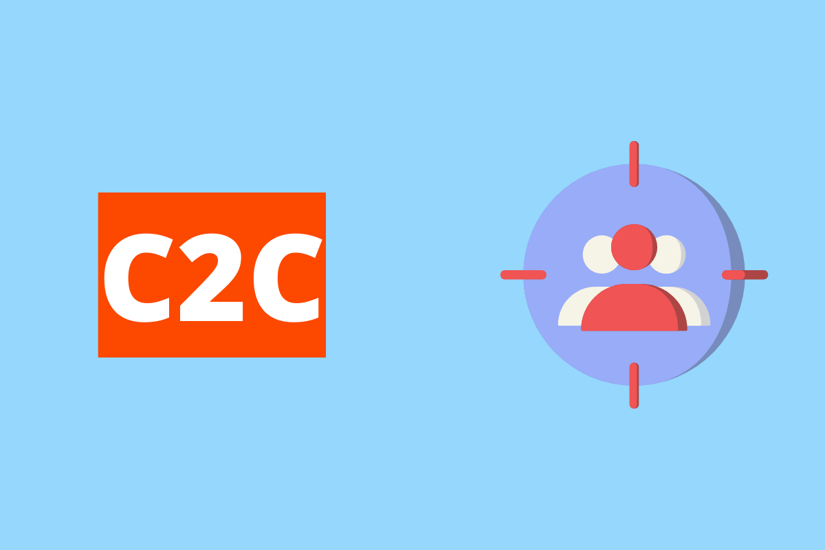 imagem de um avatar em um alvo. O fundo da imagem é azul e tem-se escrito C2C