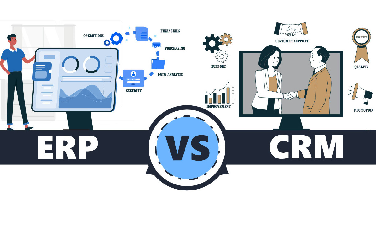 ilustração ERP e CRM: erp ou crm ilustração sobre ERP e CRM