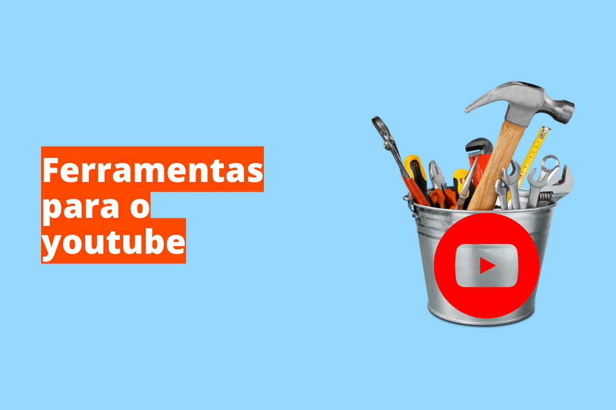 Ferramentas para o Youtube: a imagem tem um fundo azul e tem se escrito Ferramentas para o Youtube