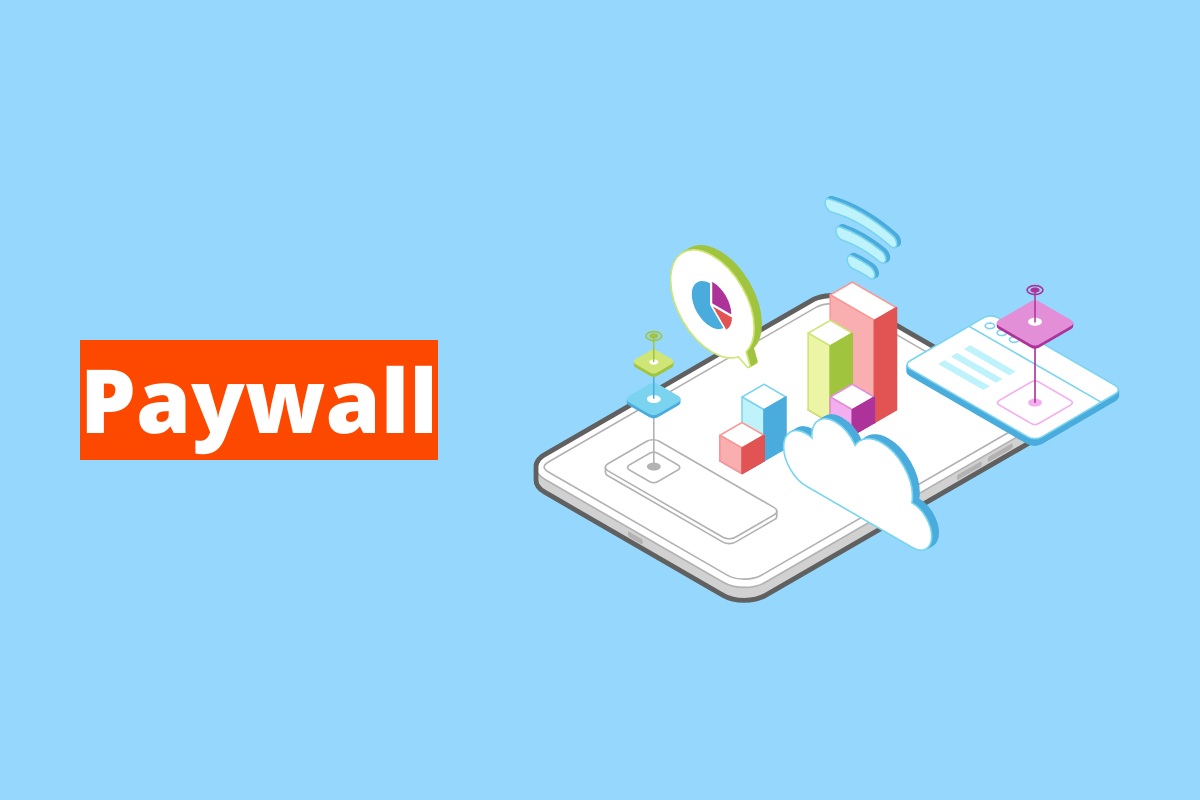 Paywall : o fundo da imagem é azul e tem se escrito Paywall
