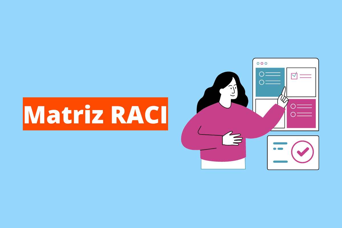 Montagem com fundo azul e frase Matriz RACI à esquerda com fundo laranja e símbolo web que representa o tema à direita