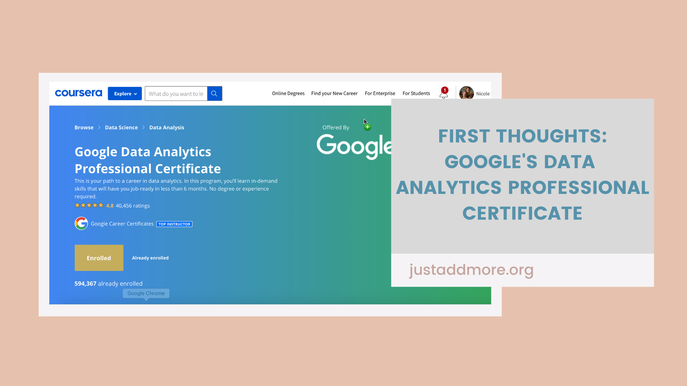 First Thoughts On Google S Data Analytics Professional Certificate On Coursera Just Nicole Lynn