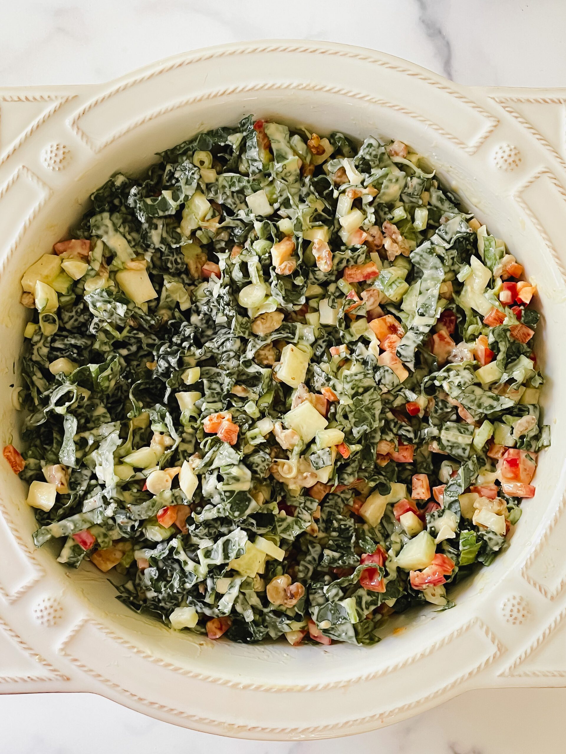 Tuscan Kale Chopped Salad With Lemon Tahini Dressing Vegetarian Gluten Free Kathleen Ashmore