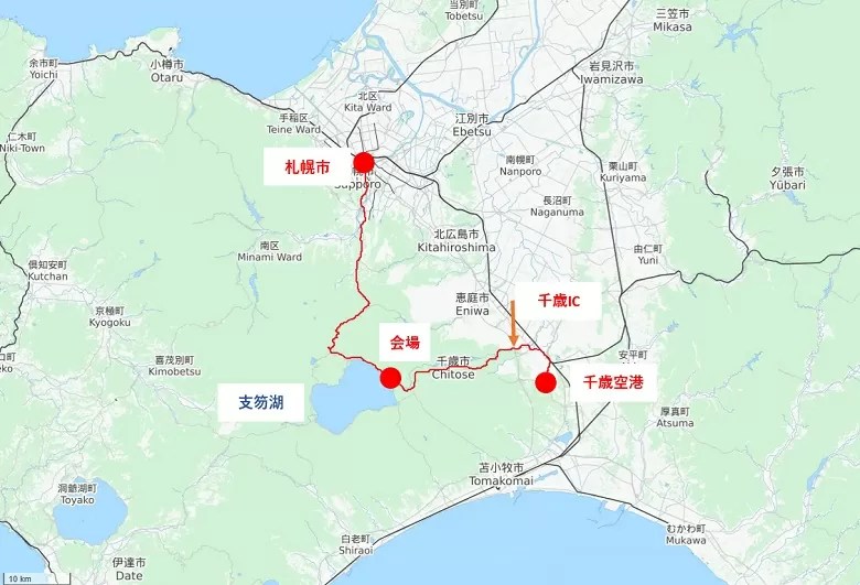 札幌～支笏湖～新千歳空港の相関MAP