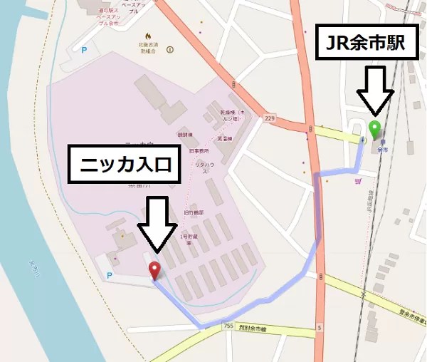 余市駅~ニッカ 歩行マップ