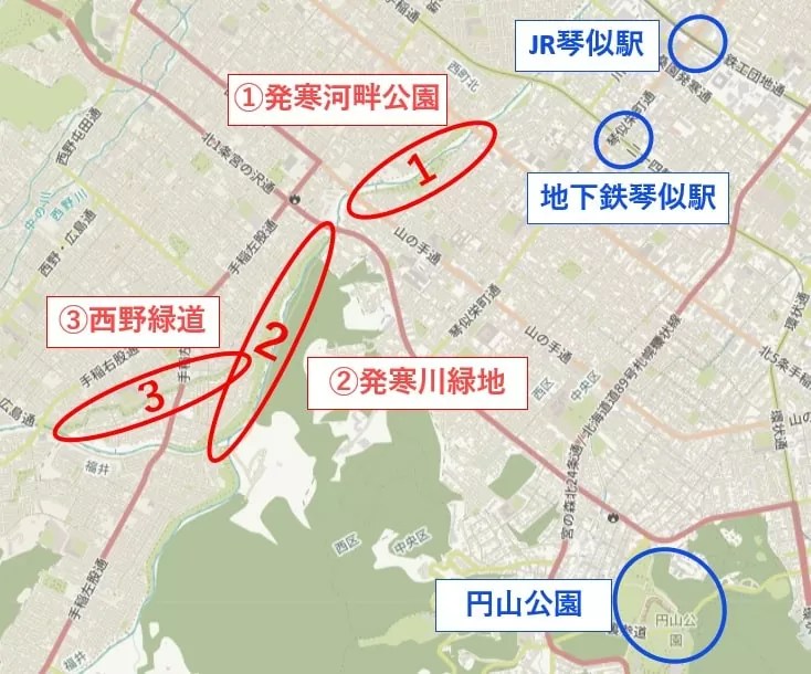琴似発寒川 花見マップ