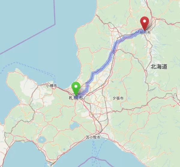 札幌から旭川 ルートマップ