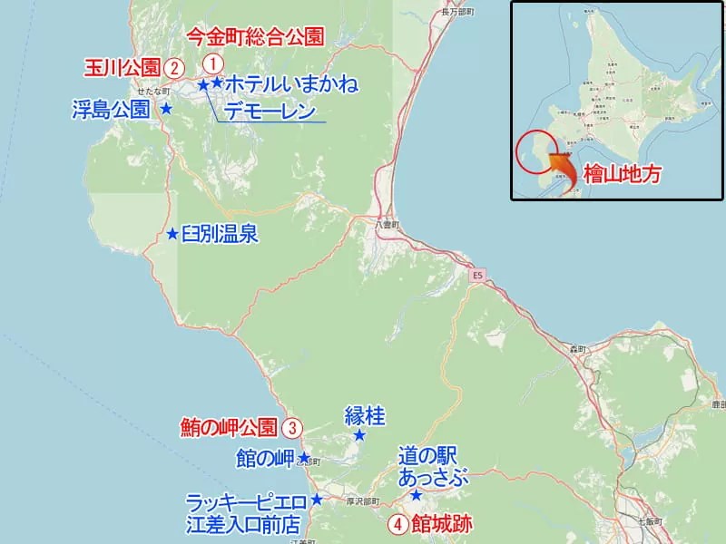 北海道檜山地方の桜スポット相関マップ