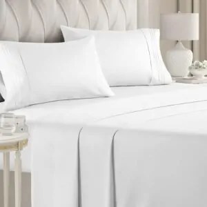 Queen Size Sheet Set - Breathable & Cooling - Hotel Luxury Bed Sheets - Extra Soft - Deep Pockets - Easy Fit - 4 Piece Set - Wrinkle Free - Comfy – White – 4 PC