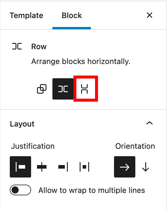 Stack block highlighted to the right of the group and row blocks