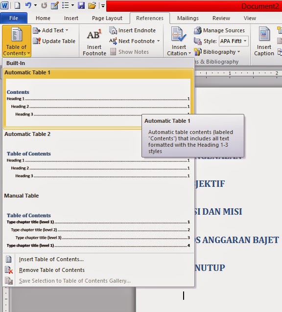 Cara Membuat Table Of Content Otosection