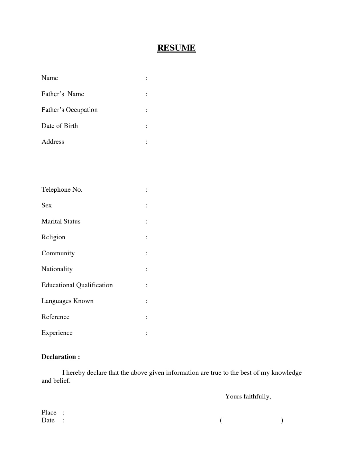 Biodata Form In Word Simple Biodata Format Doc – Otosection