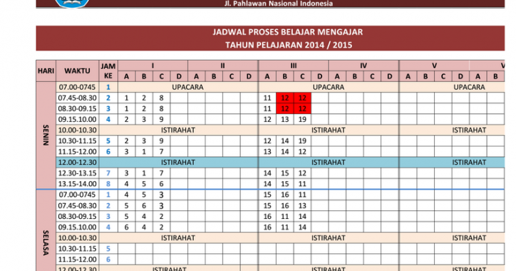 Contoh Jadwal Pelajaran