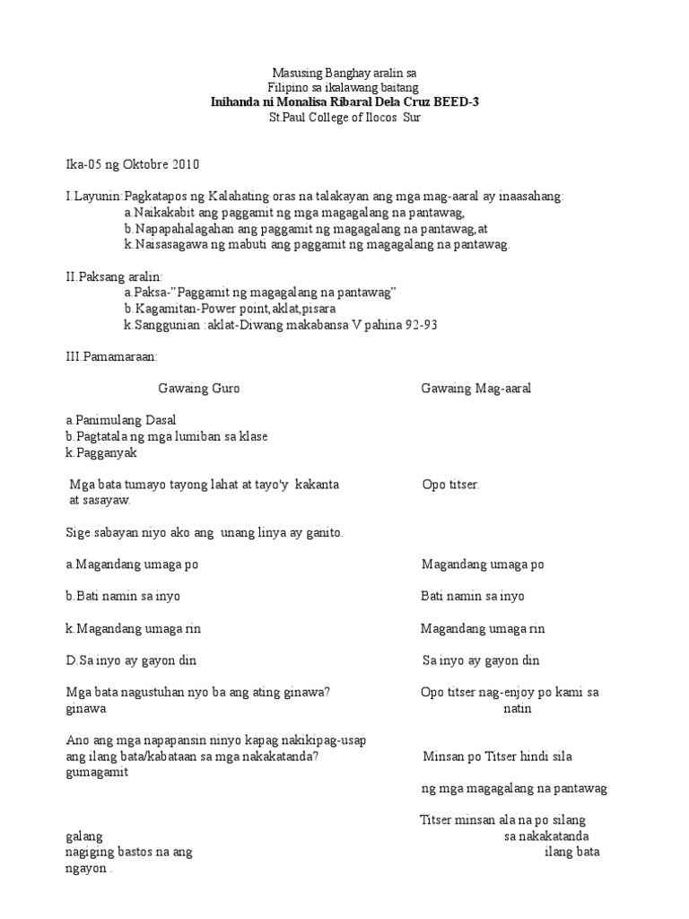 Semi Detailed Lesson Plan In Filipino Pang Uri - Vrogue