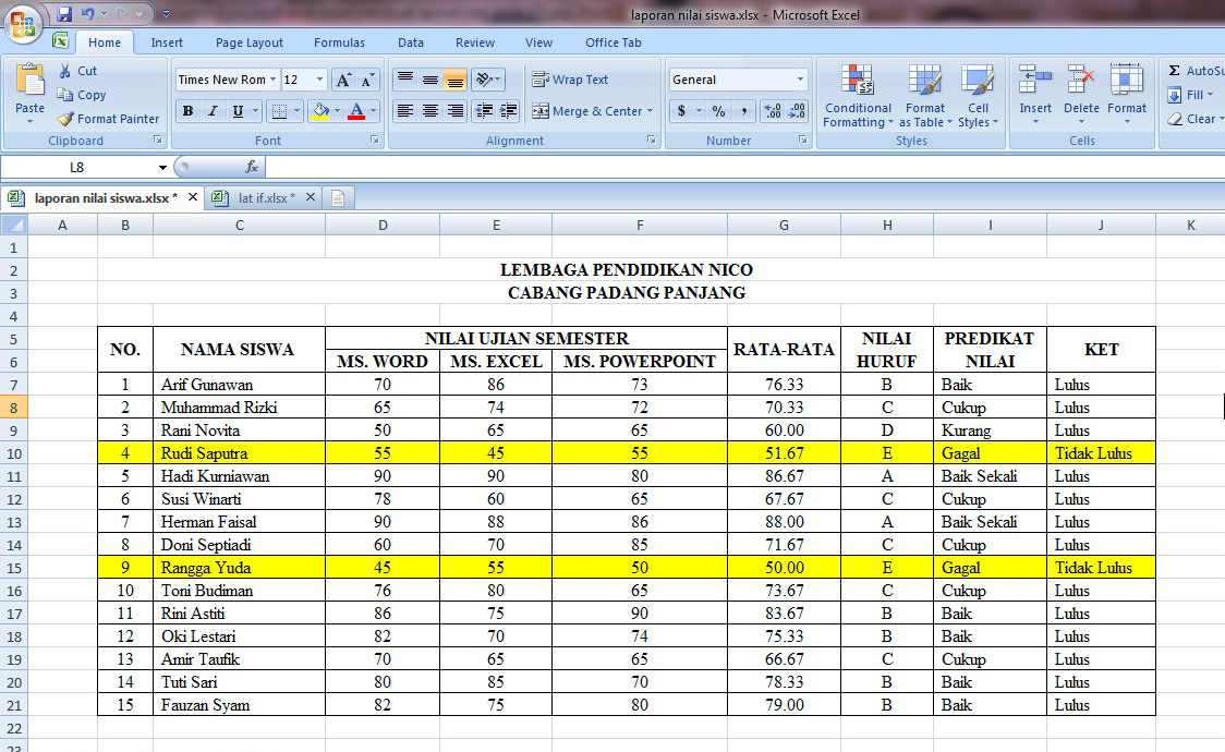 Membuat Format Data Siswa Di Excel