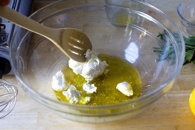 mix goat cheese, olive oil