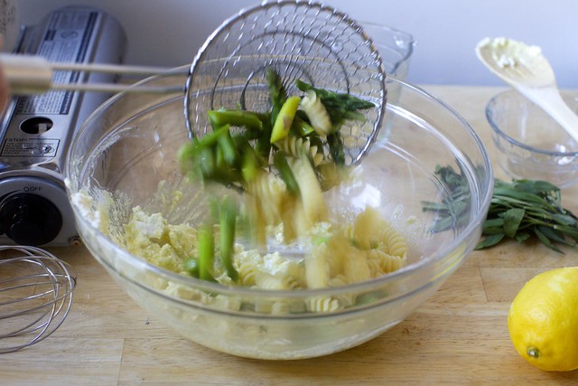 add pasta and asparagus