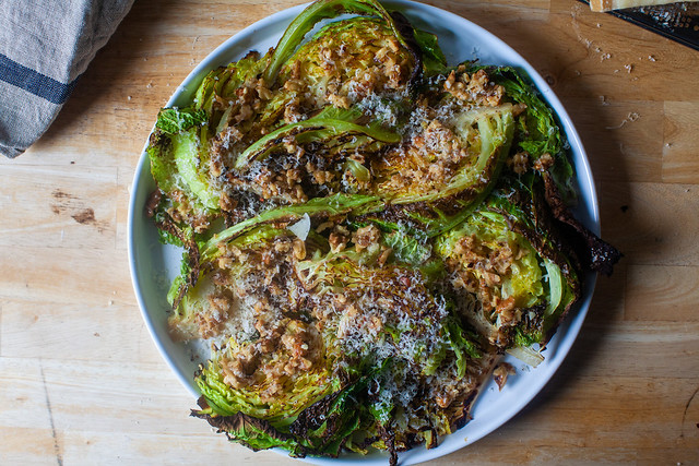 roasted cabbage with walnuts and parmesan