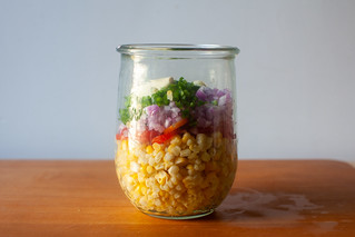 corn, tomatoes, peppers, onion