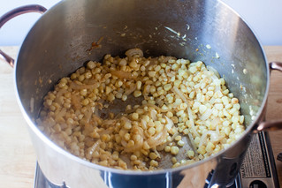 saute corn, onion, garlic