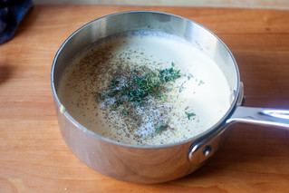 heat cream mixture until simmering