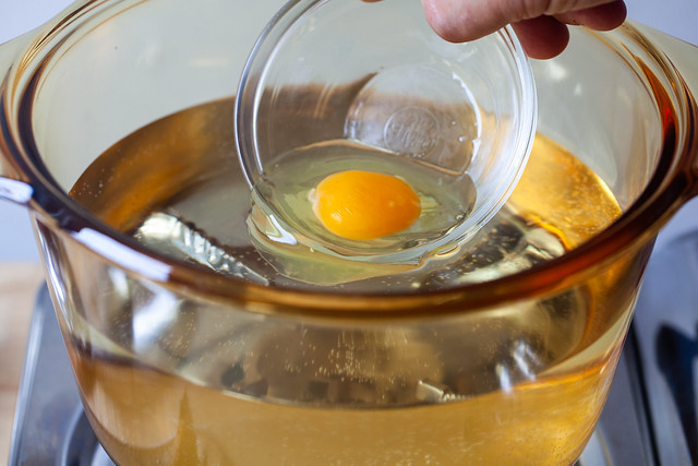 6: gently slide the egg into the middle